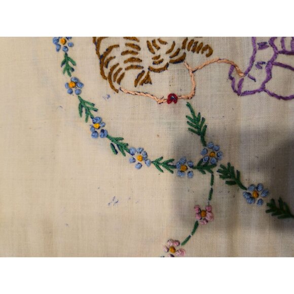 Vintage Embroidery Victorian lady Handmade White Linen Table Runner Crochet Lace - Picture 5 of 8